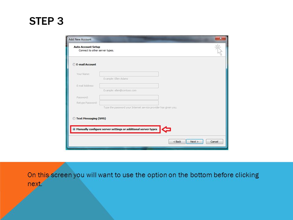 STEP 3 On this screen you will want to use the option on the bottom before clicking next.
