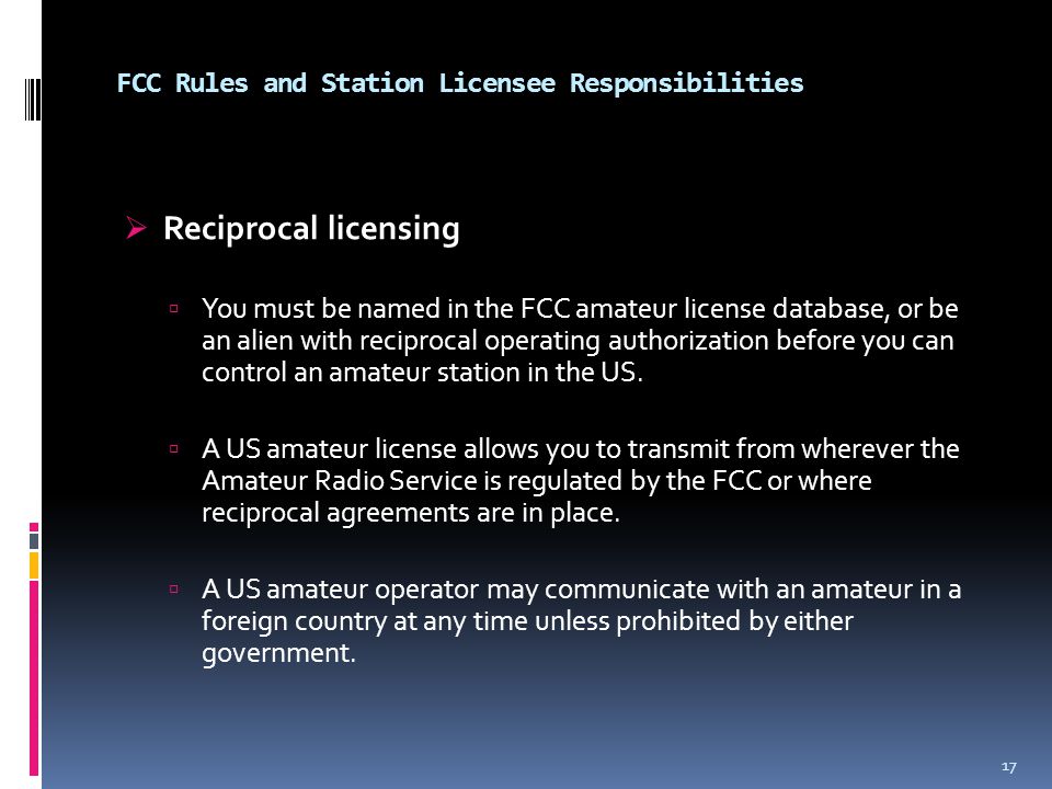 By Joe Seibert AL1F. 2 FCC Rules and Station Licensee Responsibilities   Basis and purpose of the Amateur Radio Service  An Amateur Radio Station  is. - ppt download