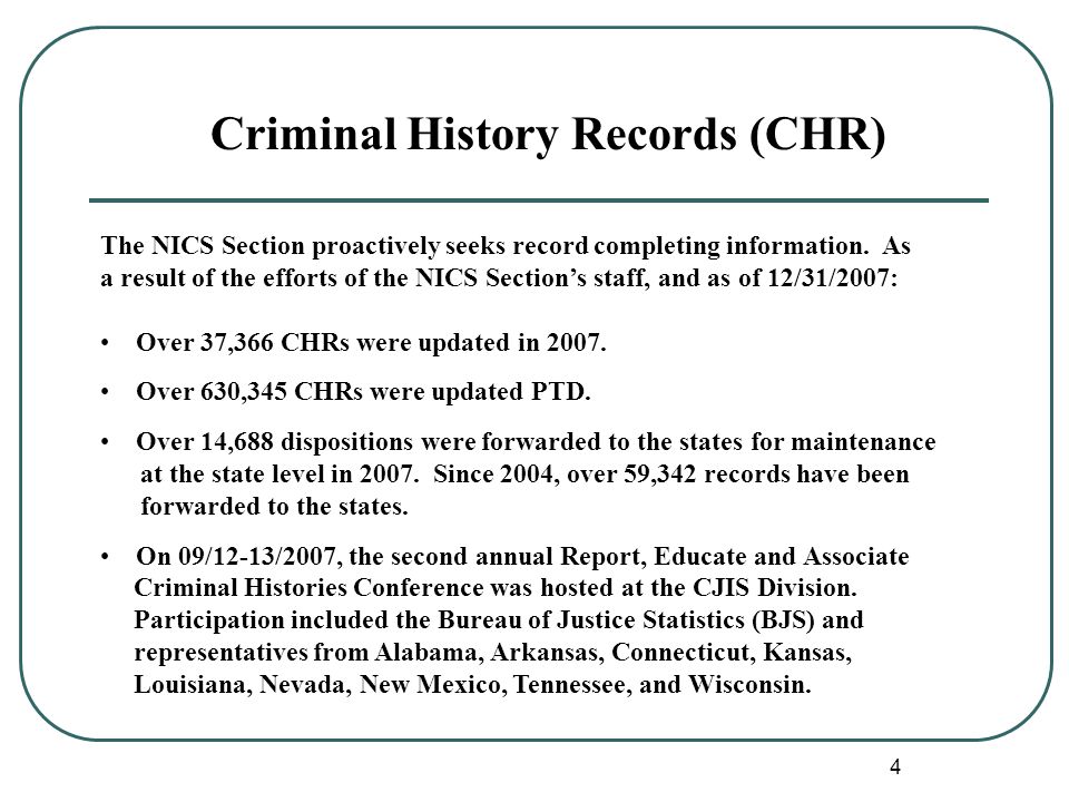 National Instant Criminal Background Check System (NICS) Section FBI  Criminal Justice Information Services (CJIS) Division NICS Operational  Update Presented. - ppt download
