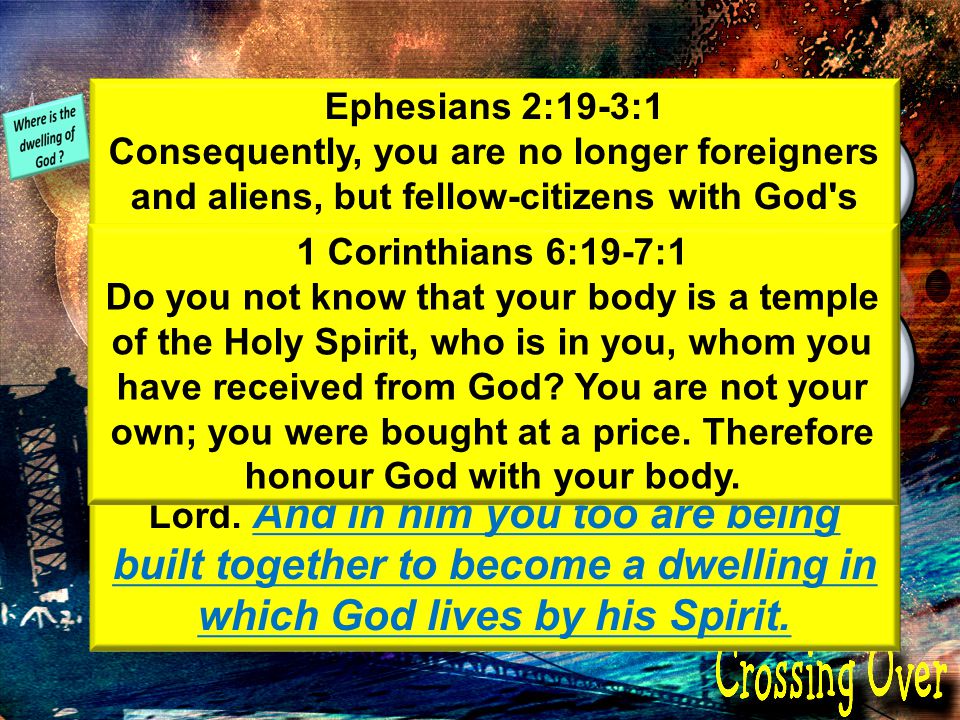 and The Church The Christian The dwelling carries the presence of God Ephesians 2:19-3:1 Consequently, you are no longer foreigners and aliens, but fellow-citizens with God s people and members of God s household, built on the foundation of the apostles and prophets, with Christ Jesus himself as the chief cornerstone.