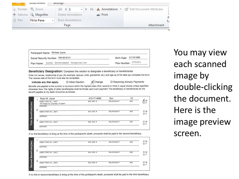 You may view each scanned image by double-clicking the document. Here is the image preview screen.