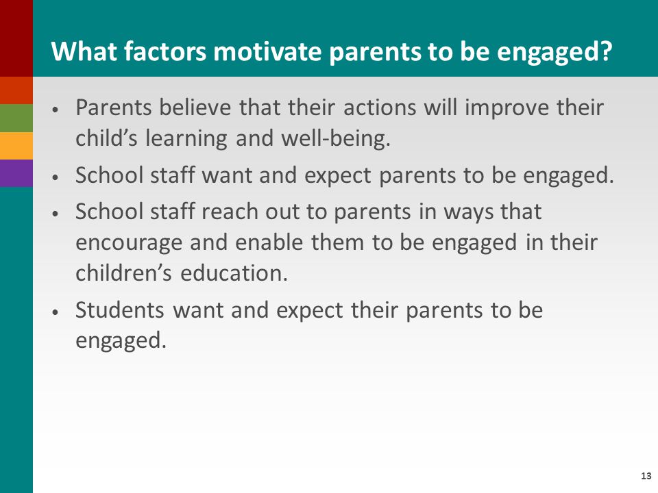 13 Parents believe that their actions will improve their child’s learning and well-being.