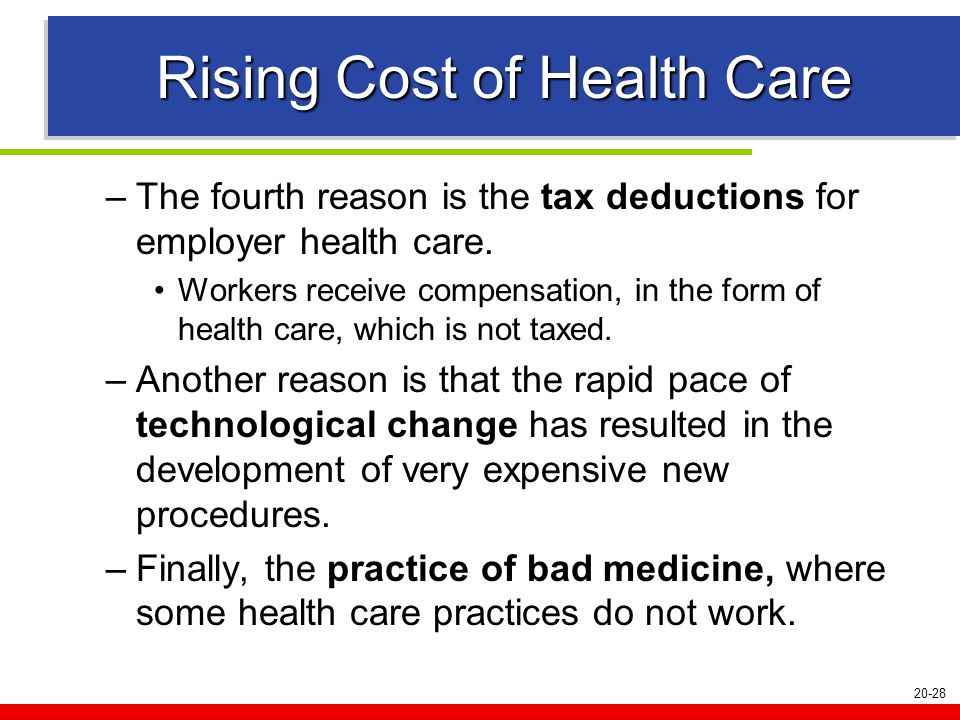 20-28 Rising Cost of Health Care –The fourth reason is the tax deductions for employer health care.