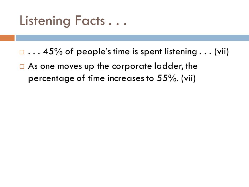 Listening Facts... ... 45% of people’s time is spent listening...