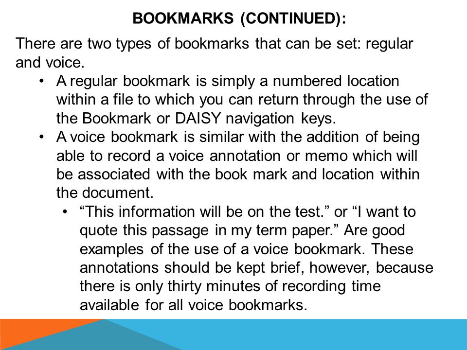 BOOKMARKS (CONTINUED ON THE NEXT SLIDES): Another convenient feature of the BPDT is the ability to bookmark documents, i.e., mark a spot within a file to which you would like to return in the future.