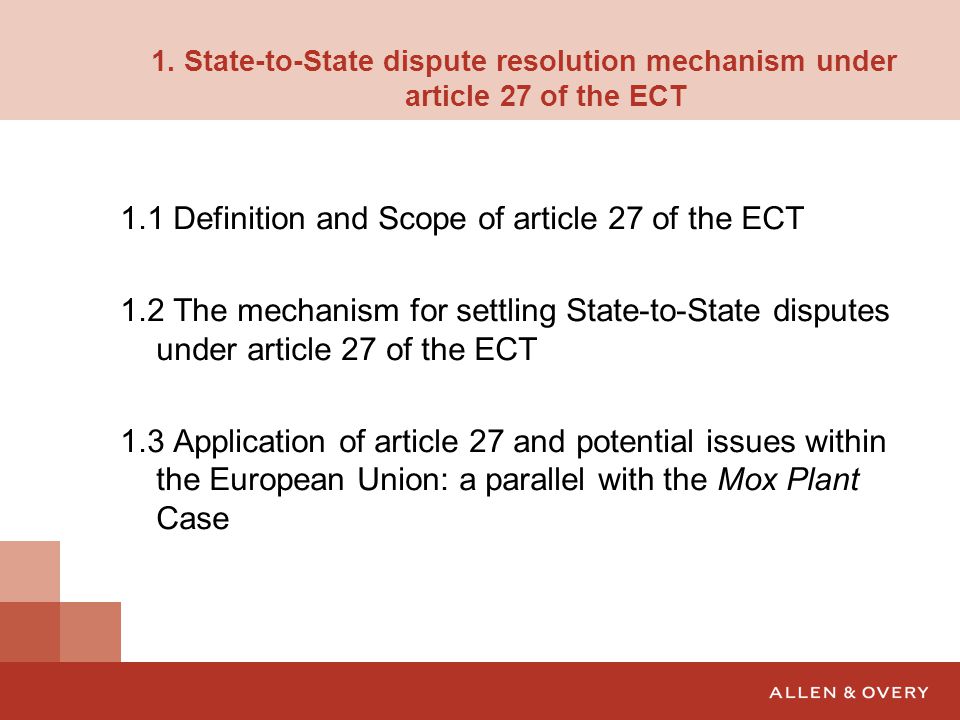 Article 27 of the Energy Charter Treaty: the role of State–to–State dispute  resolution Ad hoc arbitration under ECT Article 27 and potential relevance.  - ppt download