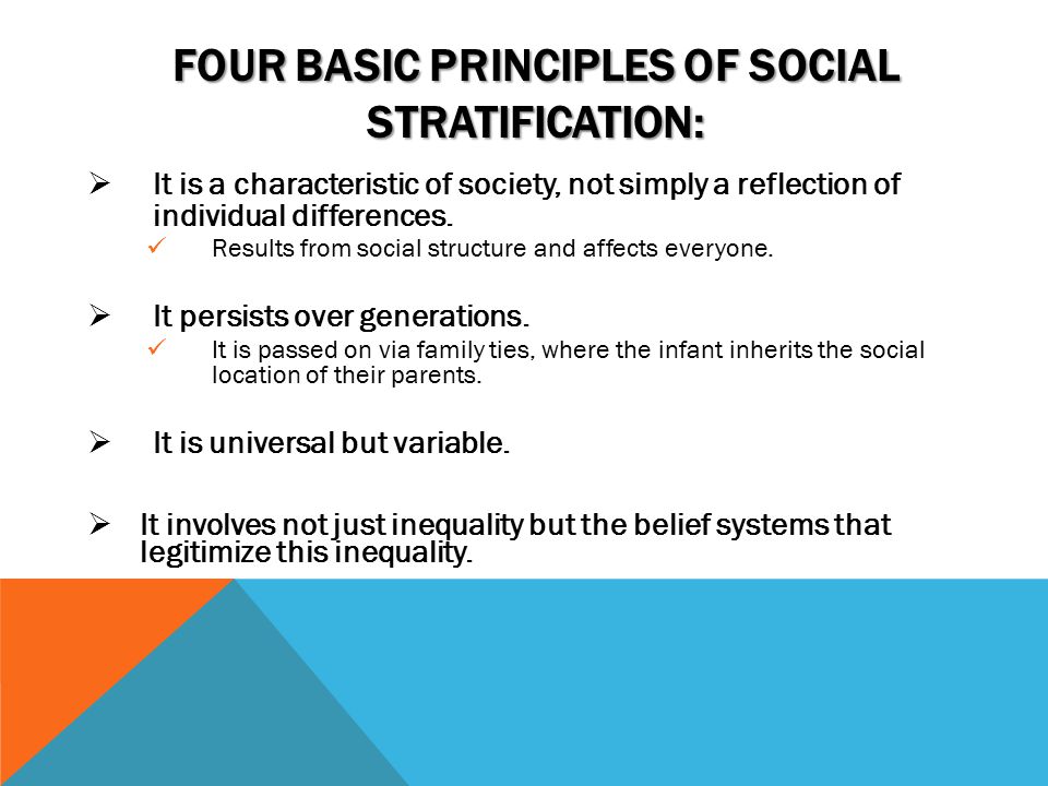 FOUR BASIC PRINCIPLES OF SOCIAL STRATIFICATION:  It is a characteristic of society, not simply a reflection of individual differences.