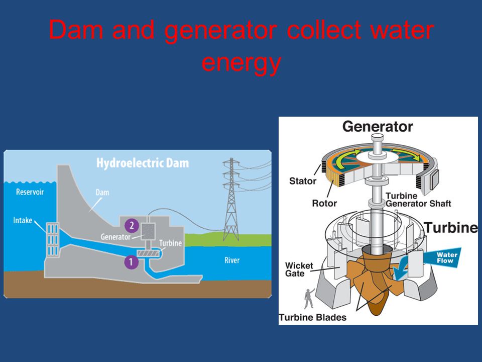 Dam and generator collect water energy