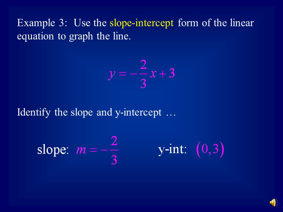 Example 2:Write the slope-intercept equation of the line that contains the points (- 3, 8) and (0, - 2).