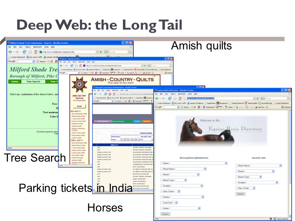 Tree Search Amish quilts Parking tickets in India Horses Deep Web: the Long Tail