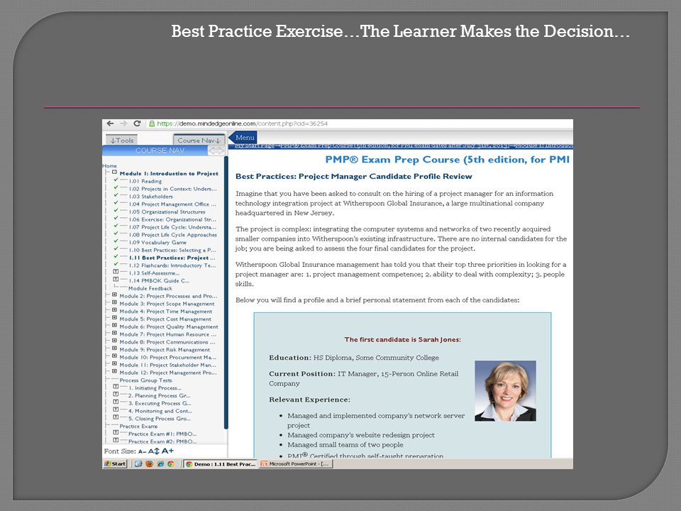 Best Practice Exercise…The Learner Makes the Decision…