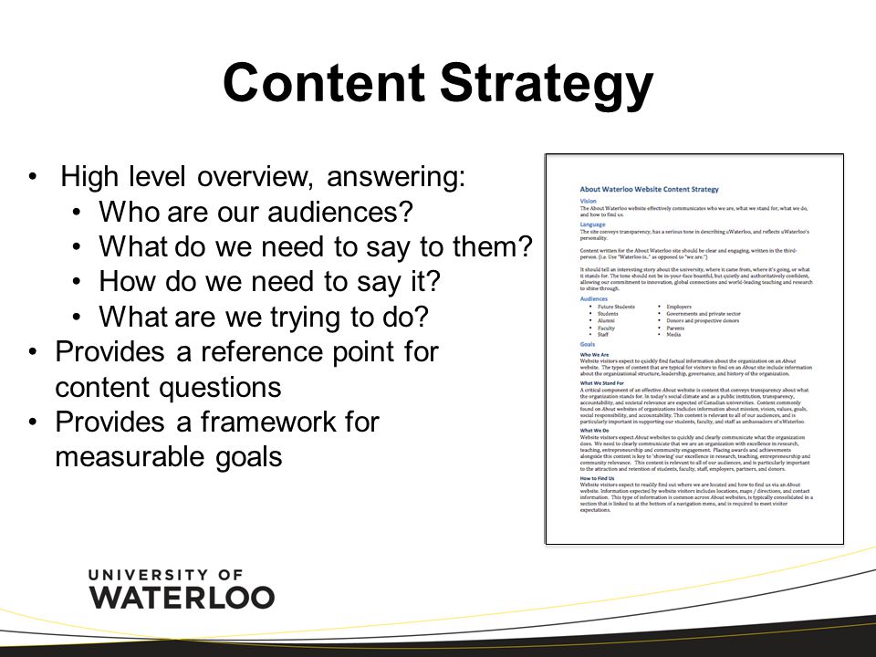 Content Strategy High level overview, answering: Who are our audiences.