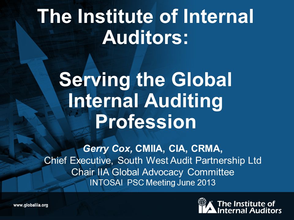 The Institute of Internal Auditors: Serving the Global Internal Auditing Profession Gerry Cox, CMIIA, CIA, CRMA, Chief Executive, South West Audit Partnership Ltd Chair IIA Global Advocacy Committee INTOSAI PSC Meeting June 2013