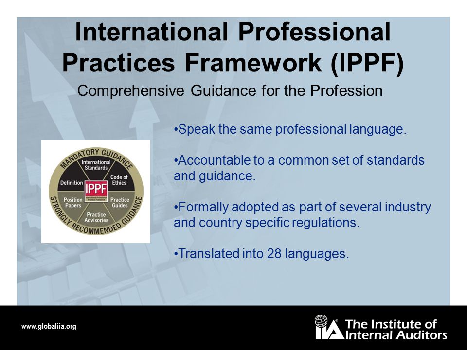 International Professional Practices Framework (IPPF) Comprehensive Guidance for the Profession Speak the same professional language.