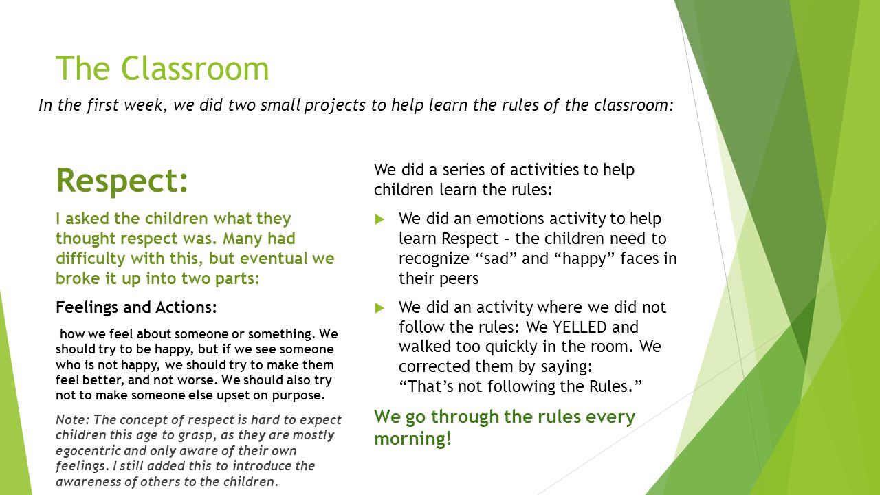 The Classroom Respect: I asked the children what they thought respect was.