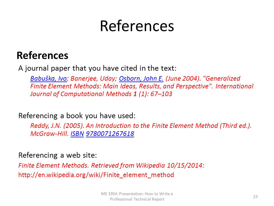 References A journal paper that you have cited in the text: Babuška, IvoBabuška, Ivo; Banerjee, Uday; Osborn, John E.