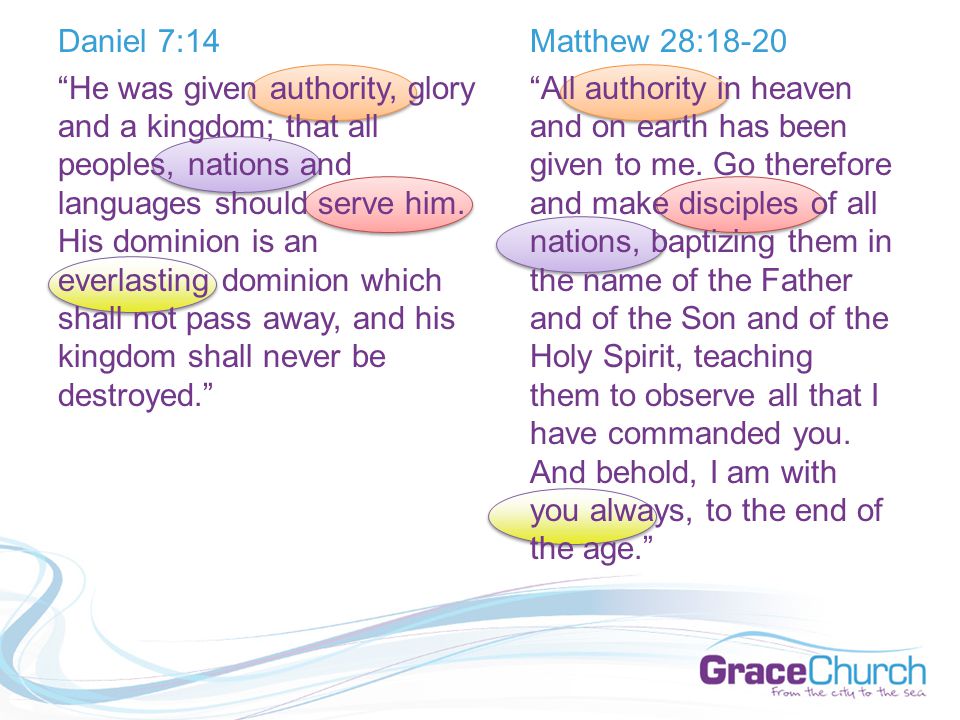 Daniel 7:14 He was given authority, glory and a kingdom; that all peoples, nations and languages should serve him.