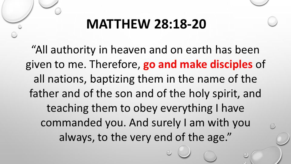 MATTHEW 28:18-20 All authority in heaven and on earth has been given to me.