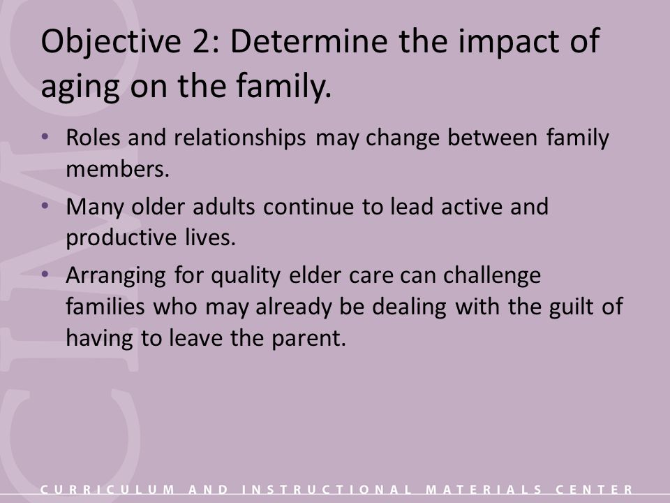 Objective 2: Determine the impact of aging on the family.