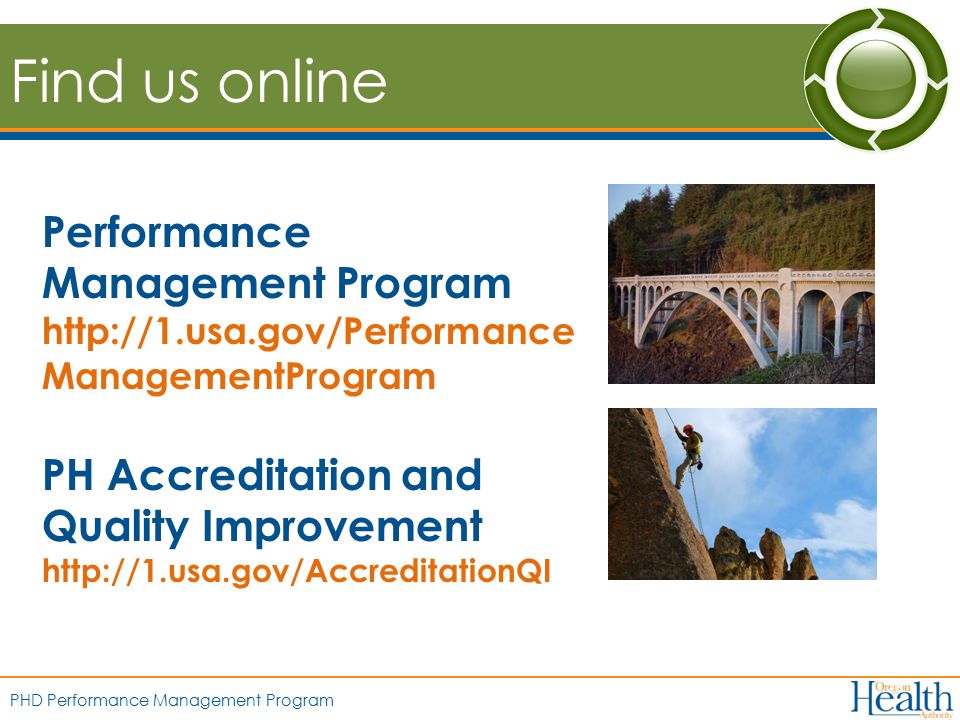 PHD Performance Management Program Find us online 28 Performance Management Program   ManagementProgram PH Accreditation and Quality Improvement