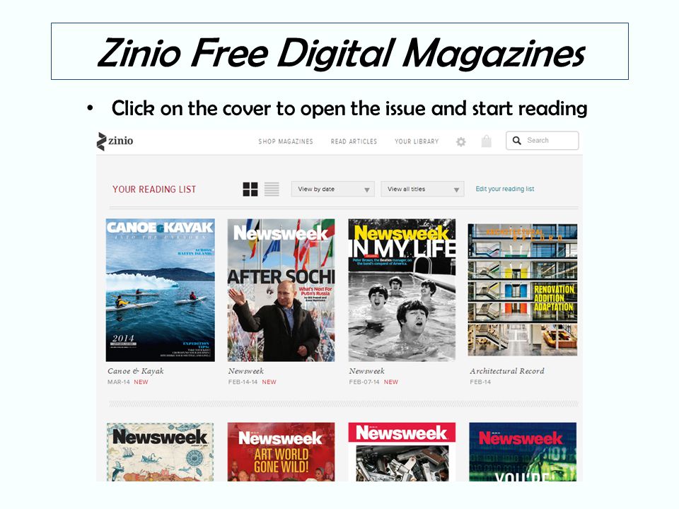Zinio Free Digital Magazines Click on the cover to open the issue and start reading