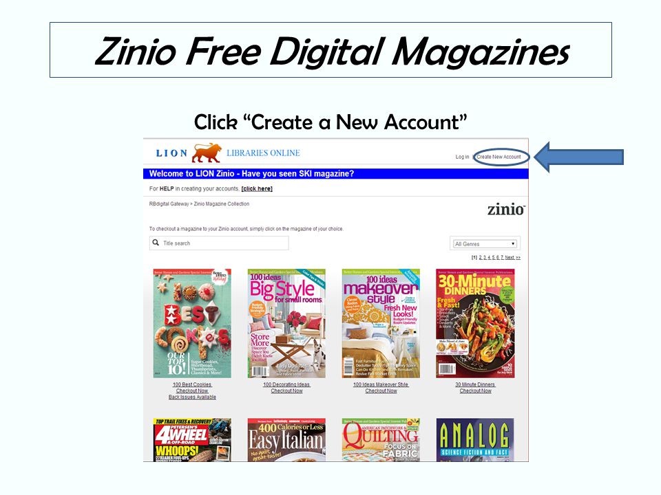 Zinio Free Digital Magazines Click Create a New Account