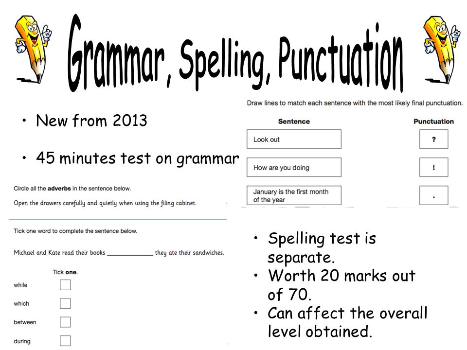 New from minutes test on grammar Spelling test is separate.