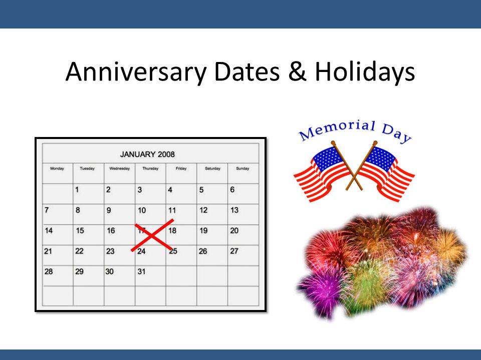 Anniversary Dates & Holidays