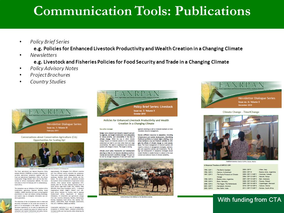 Communication Tools: Publications Policy Brief Series e.g.