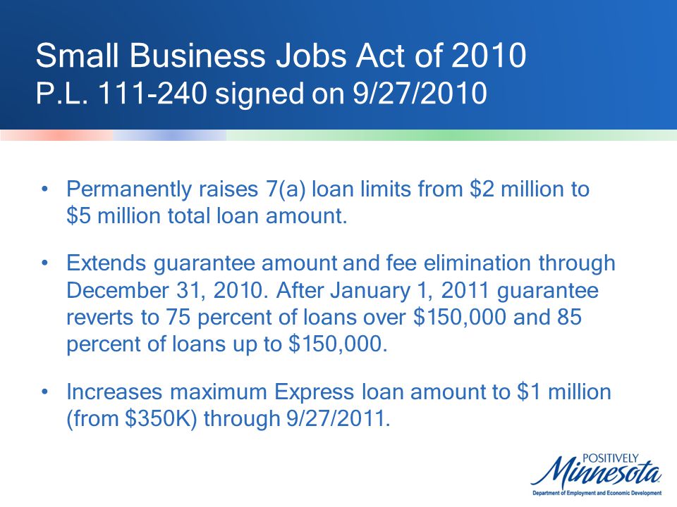 Small Business Jobs Act of 2010 P.L.