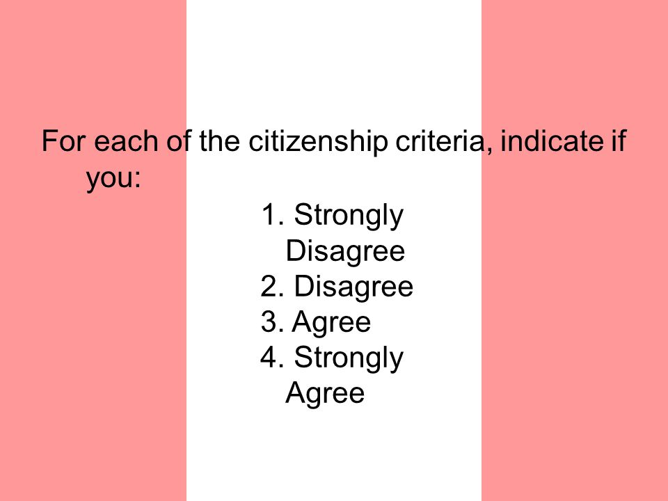 For each of the citizenship criteria, indicate if you: 1.