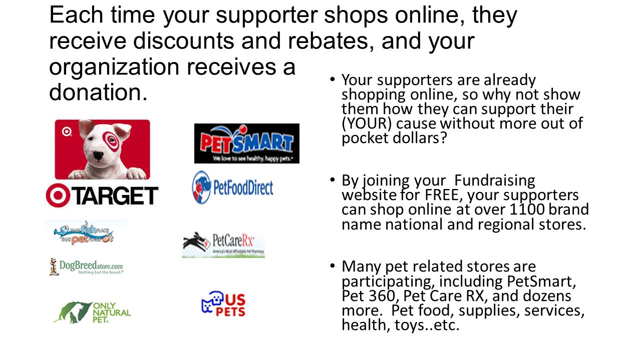 Each time your supporter shops online, they receive discounts and rebates, and your organization receives a donation.