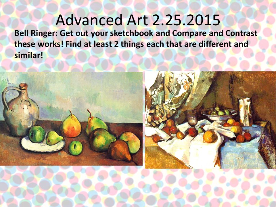 Advanced Art Bell Ringer: Get out your sketchbook and Compare and Contrast these works.