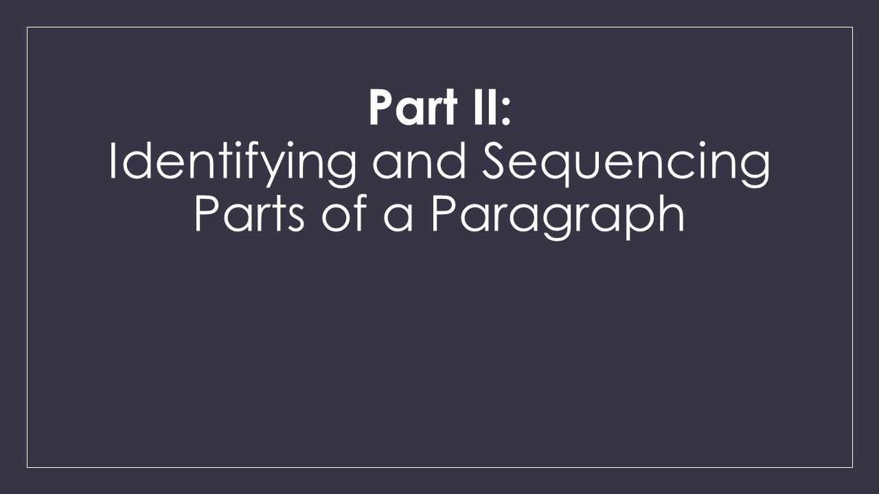 Part II: Identifying and Sequencing Parts of a Paragraph