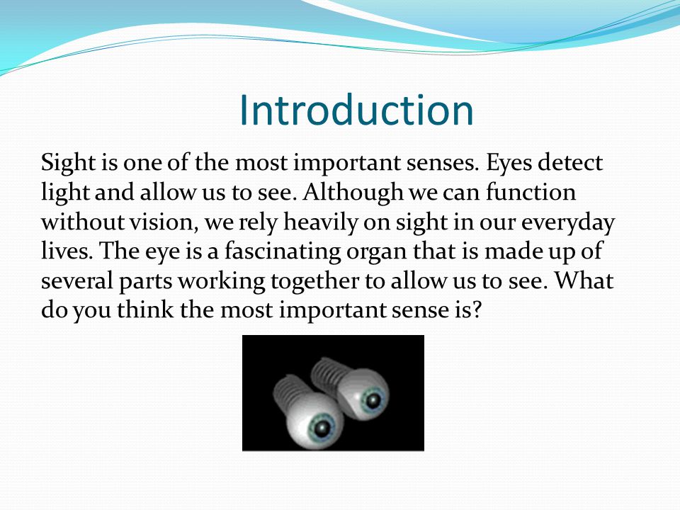 Introduction Sight is one of the most important senses.