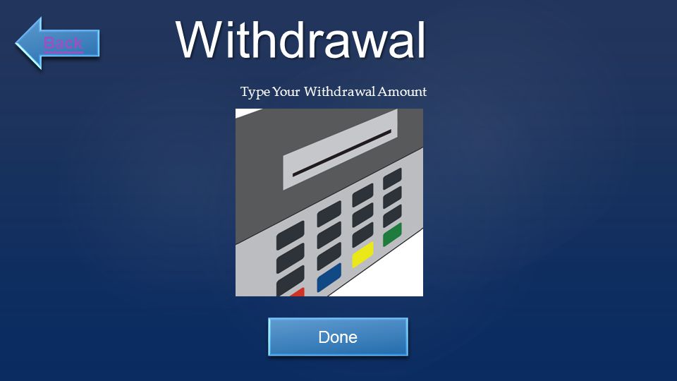 Withdrawal Type Your Withdrawal Amount Done Back