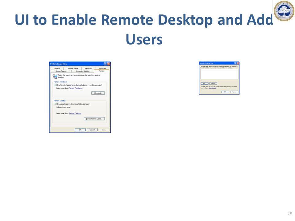 UI to Enable Remote Desktop and Add Users 28