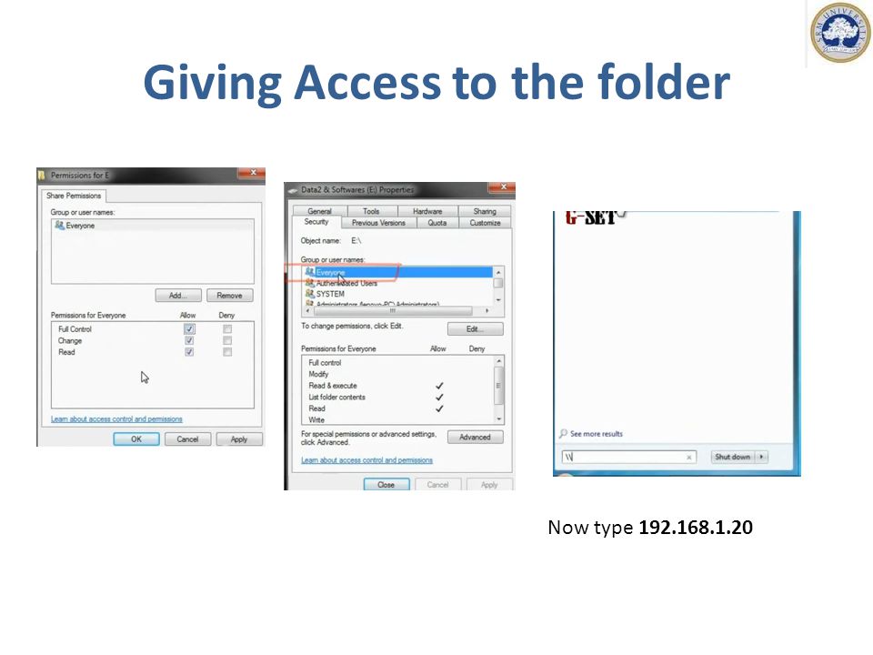 Now type Giving Access to the folder