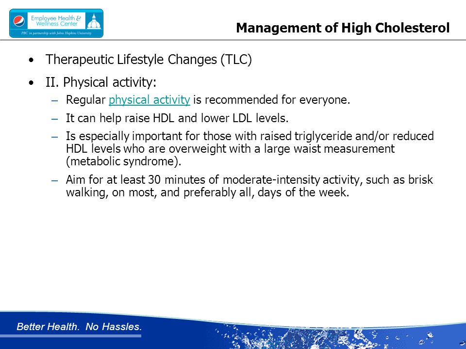 Better Health. No Hassles. Management of High Cholesterol Therapeutic Lifestyle Changes (TLC) II.