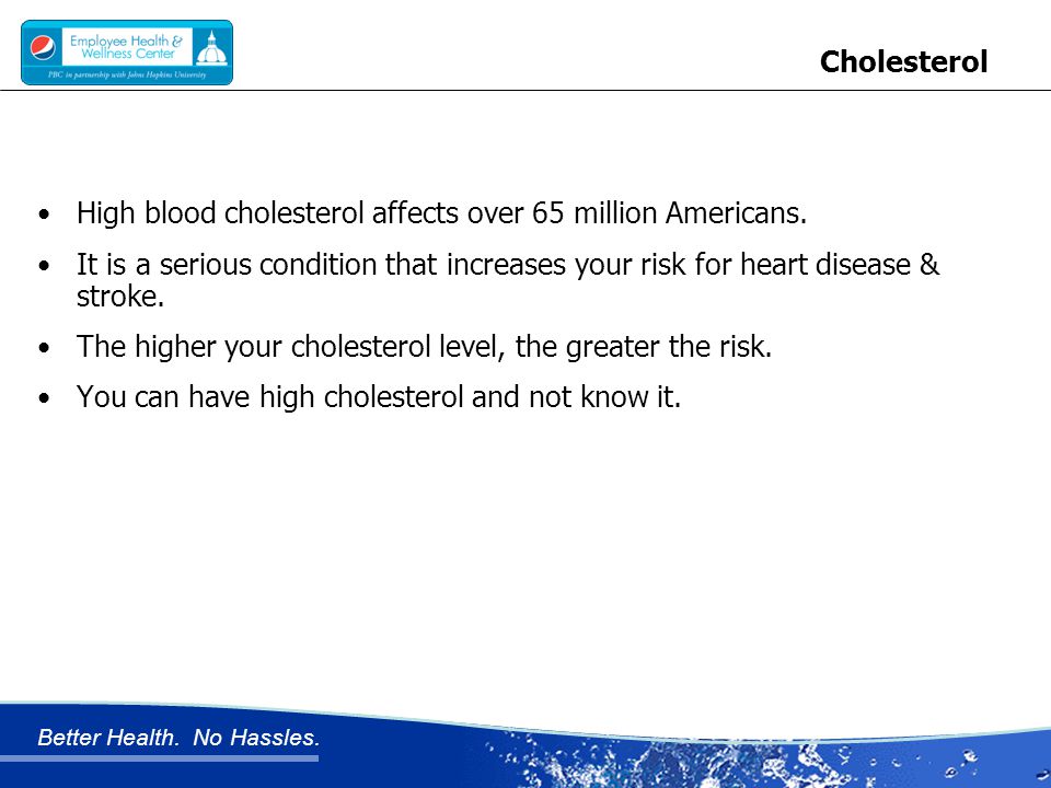 Better Health. No Hassles. High blood cholesterol affects over 65 million Americans.