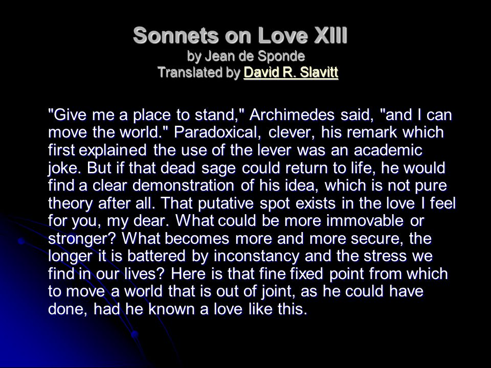 Sonnets on Love XIII by Jean de Sponde Translated by David R.
