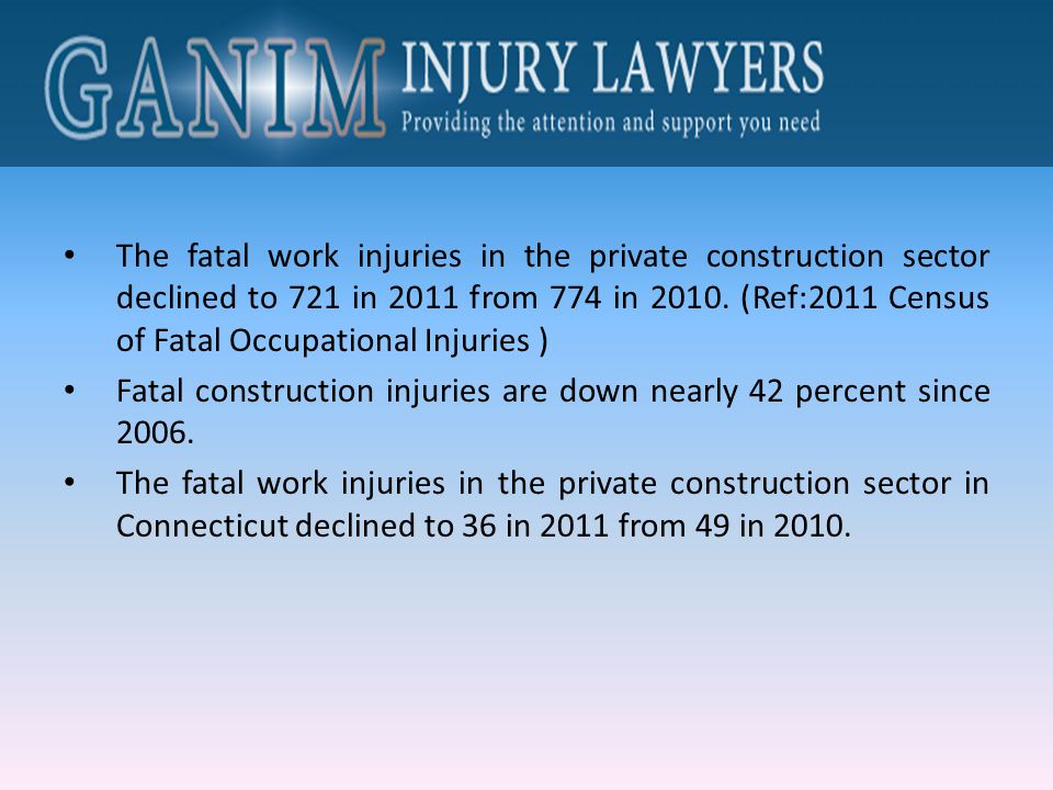The fatal work injuries in the private construction sector declined to 721 in 2011 from 774 in 2010.