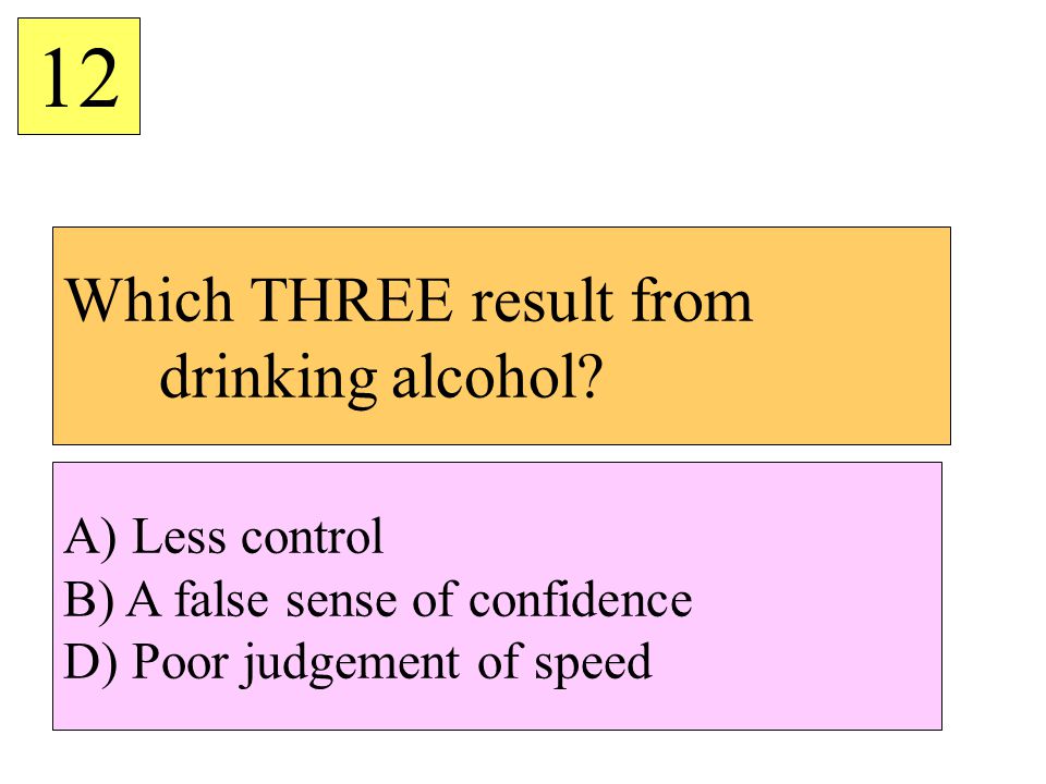 Which THREE result from drinking alcohol.