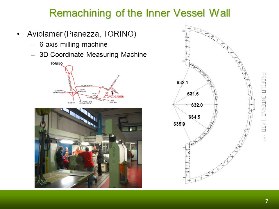 7 Remachining of the Inner Vessel Wall Aviolamer (Pianezza, TORINO) –6-axis milling machine –3D Coordinate Measuring Machine