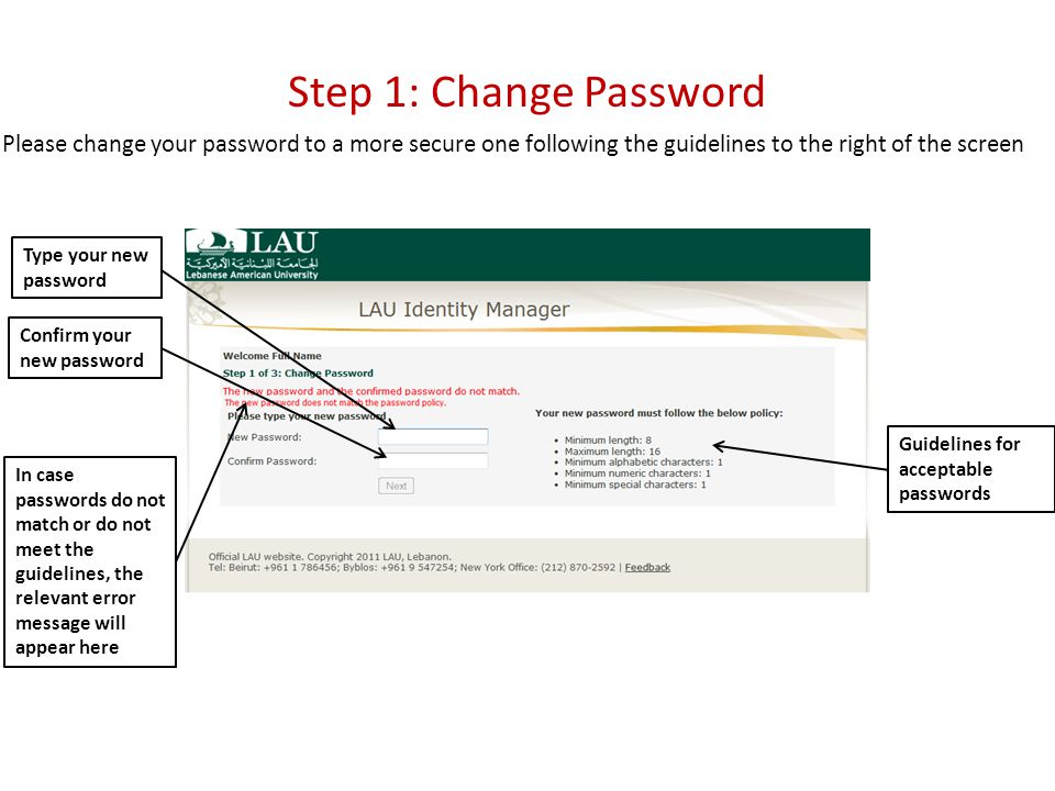 Step 1 Change Password Type Your New Password Confirm Your New