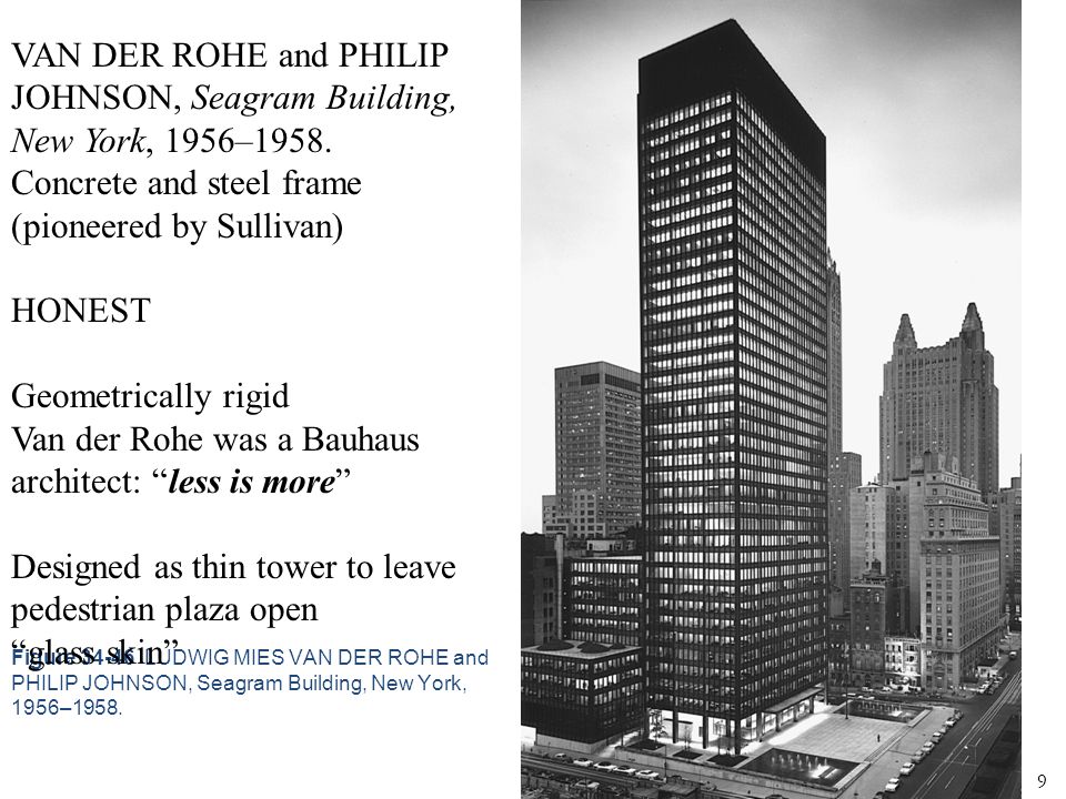 9 Figure LUDWIG MIES VAN DER ROHE and PHILIP JOHNSON, Seagram Building, New York, 1956–1958.