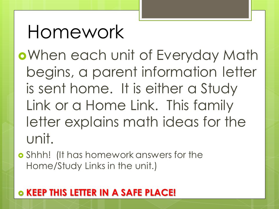 Everyday Math Helping Your Child With Math Homework Ppt