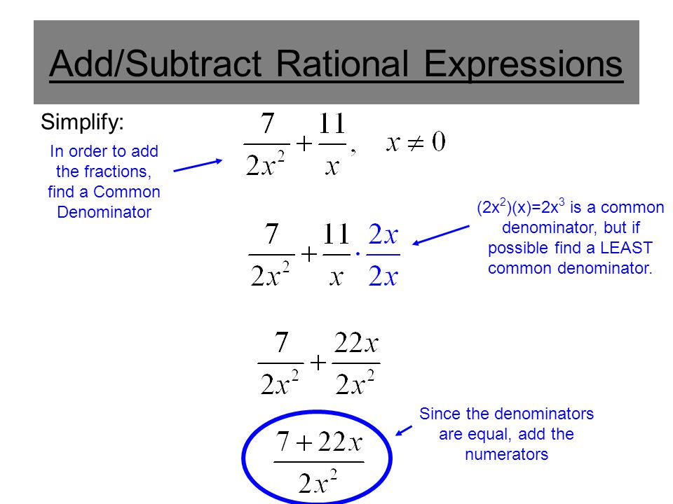 Rational Expressions: Addition And Subtraction. Adding And Subtracting Fractions Add The Numerators If You Can, Find The Least Common Denominator Find. - Ppt Download