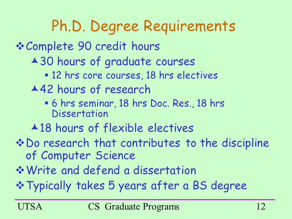 UTSACS Graduate Programs12 Ph.D.