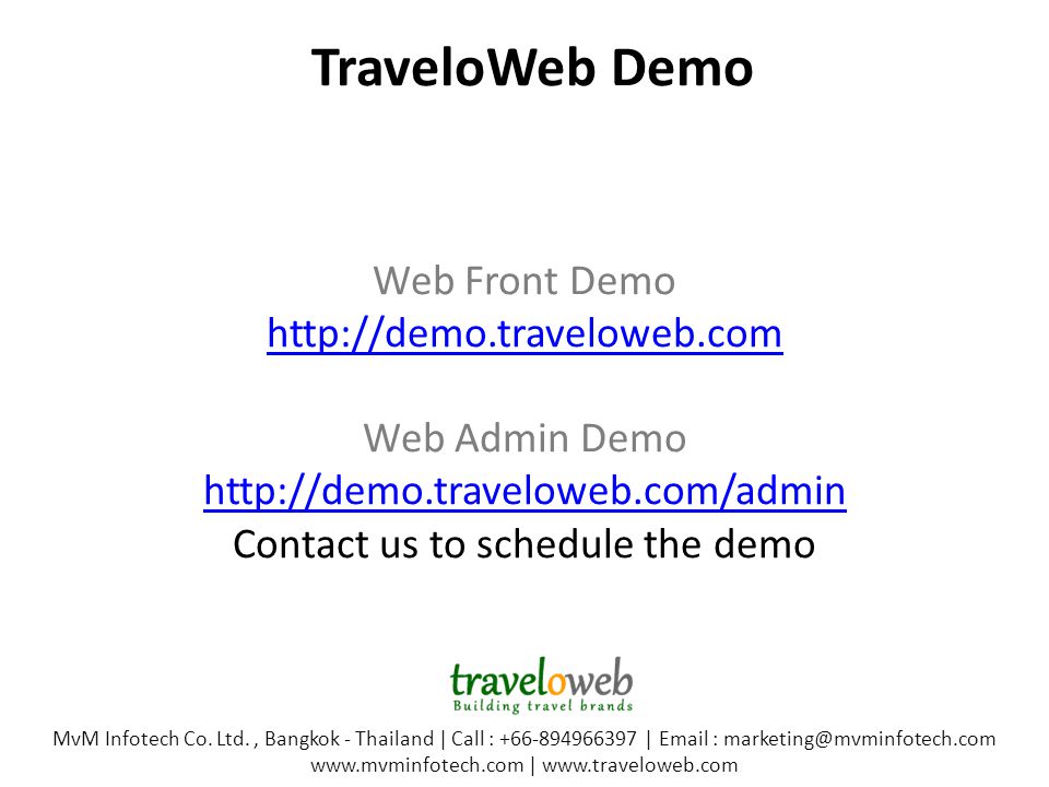 TraveloWeb Demo MvM Infotech Co.
